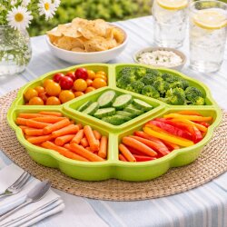 ENGELLAND 3er-Set Servierplatten Grün Ø 33 cm – 5 Fächer, BPA-frei, spülmaschinenfest & robust