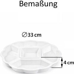 3-er-Set Servierplatten in Rot Ø 33 cm – runde Snack-Platten mit 5 Fächern aus BPA-freiem Kunststoff, spülmaschinenfest & wetterbeständig