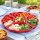3-er-Set Servierplatten in Rot Ø 33 cm – runde Snack-Platten mit 5 Fächern aus BPA-freiem Kunststoff, spülmaschinenfest & wetterbeständig