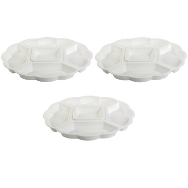 3er-Set Servierplatten Ø 33 cm Weiß – 5-Fächer Snackplatten BPA-frei, spülmaschinenfest & stapelbar
