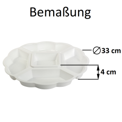 3x Servierplatte Snackschale Kunststoff, Vorspeisenteiler, 5 Fächer, Weiß, 33 cm