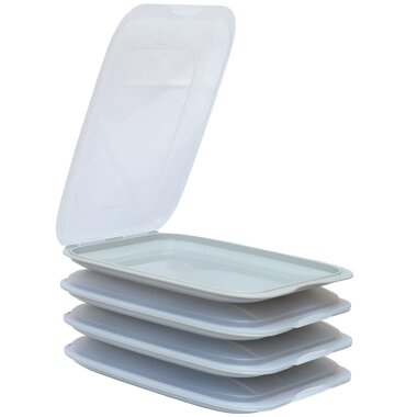 ENGELLAND Aufschnittbox Grau 4er Set – stapelbare Frischhaltedosen 25×17×3,3 cm, BPA frei, mikrowellen  & gefriergeeignet