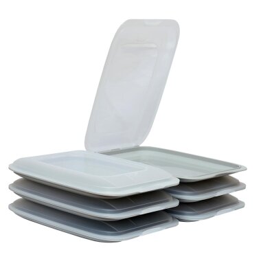 ENGELLAND Aufschnittbox Grau 6er Set – stapelbare Frischhaltedosen 25×17×3,3 cm, BPA frei, mikrowellen  & gefriergeeignet