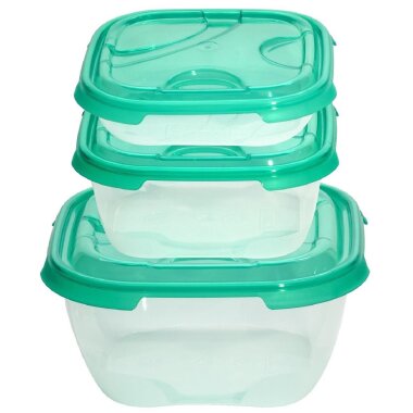 3er-Pack Frischhaltedosen Grün – BPA-frei, quadratisch (0,5 l / 1 l / 2 l), stapelbar, spülmaschinen-, mikrowellen- und gefriergeeignet
