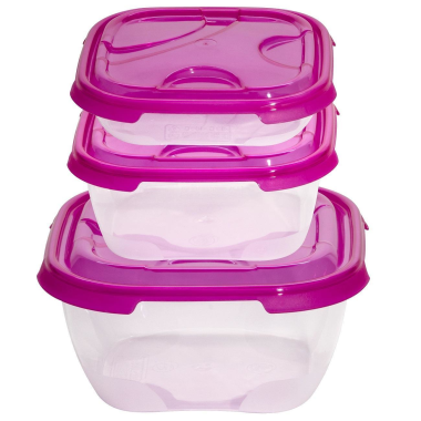 3er Packung Frischhaltedose Aufbewahrungsbeh&auml;lter aus transparentem Kunststoff mit Deckel f&uuml;r Lebensmittel pink