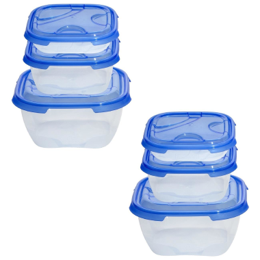 2x 3er Packung Frischhaltedose Aufbewahrungsbehälter aus transparentem Kunststoff mit Deckel für Lebensmittel blau