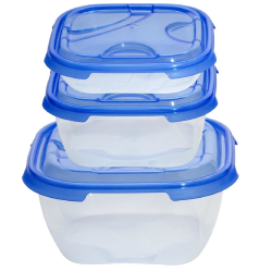 2x 3er Packung Frischhaltedose Aufbewahrungsbehälter aus transparentem Kunststoff mit Deckel für Lebensmittel blau