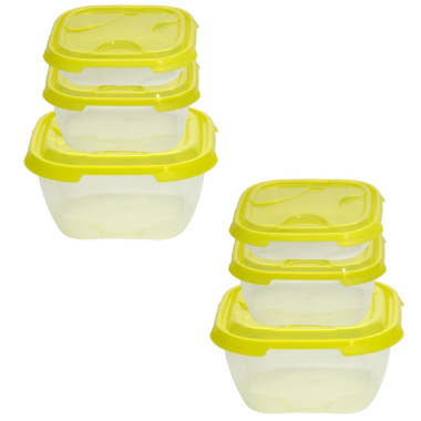 2x 3er Packung Frischhaltedose Aufbewahrungsbehälter aus transparentem Kunststoff mit Deckel für Lebensmittel gelb