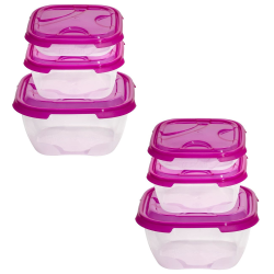 2x 3er Packung Frischhaltedose Aufbewahrungsbeh&auml;lter aus transparentem Kunststoff mit Deckel f&uuml;r Lebensmittel pink
