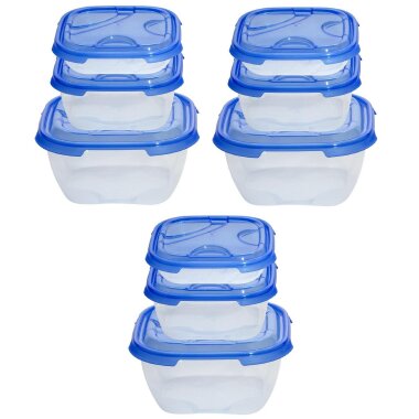 3×3er Set Frischhaltedosen 11 × 11 × 27,5 cm – transparente Vorratsbehälter mit Deckel aus BPA-freiem Kunststoff, stapelbar, 1,7 L Fassungsvermögen, Blau
