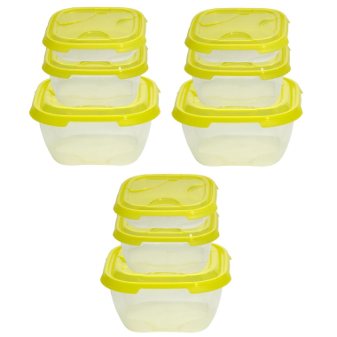3x 3er Packung Frischhaltedose Aufbewahrungsbeh&auml;lter aus transparentem Kunststoff mit Deckel f&uuml;r Lebensmittel gelb