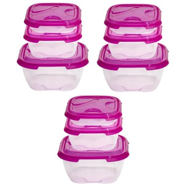 3x 3er-Pack Frischhaltedosen aus transparentem Kunststoff mit Deckel – pink – stapelbar, BPA-frei, ideal für Lebensmittelaufbewahrung und Meal Prep