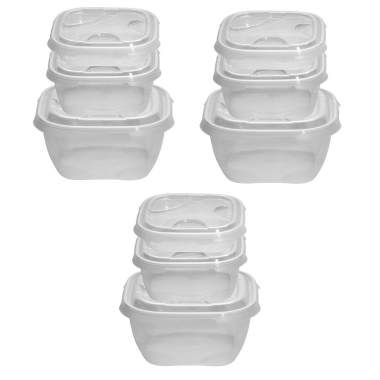 3x 3er Packung Frischhaltedose Aufbewahrungsbeh&auml;lter aus transparentem Kunststoff mit Deckel f&uuml;r Lebensmittel hell