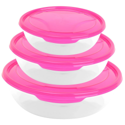 3er Packung runde Frischhaltedose Aufbewahrungsbeh&auml;lter aus transparentem Kunststoff mit Deckel f&uuml;r Lebensmittel in Pink