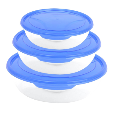 3er Packung runde Frischhaltedose Aufbewahrungsbeh&auml;lter aus transparentem Kunststoff mit Deckel f&uuml;r Lebensmittel in Blau