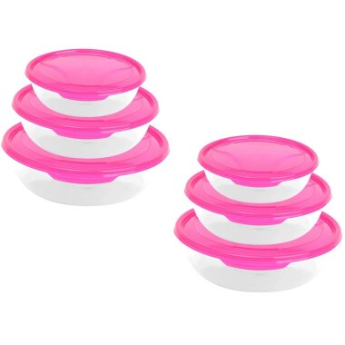 ENGELLAND 2 x 3er Set Frischhaltedose Rund Pink – BPA-frei, stapelbar, mikrowellen- und spülmaschinengeeignet, ideal für Lebensmittelaufbewahrung
