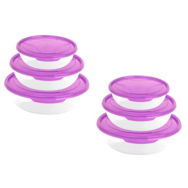 ENGELLAND 2 x 3er Set Frischhaltedose Rund Lila – BPA-frei, stapelbar, mikrowellen- und spülmaschinengeeignet, ideal für Lebensmittelaufbewahrung
