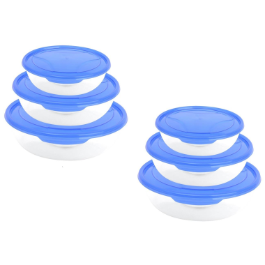 2x 3er Packung runde Frischhaltedose Aufbewahrungsbeh&auml;lter aus transparentem Kunststoff mit Deckel f&uuml;r Lebensmittel in Blau