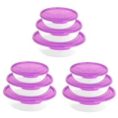 ENGELLAND 3 x 3er Set Frischhaltedose Rund Lila – BPA-frei, stapelbar, mikrowellen- und spülmaschinengeeignet, ideal für Lebensmittelaufbewahrung