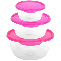 3er Packung runde Frischhaltedose Aufbewahrungsbeh&auml;lter aus transparentem Kunststoff mit Deckel f&uuml;r Lebensmittel in Pink