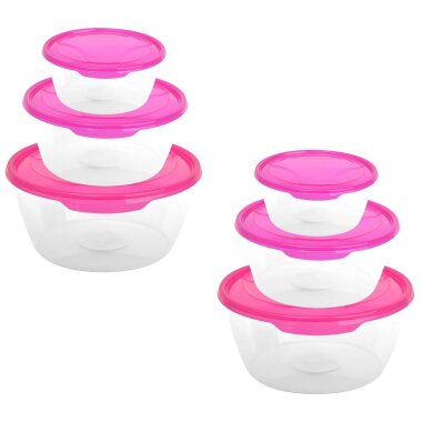 ENGELLAND 2×3-tlg. runde Frischhaltedosen in Pink – BPA-frei, stapelbar, mikrowellen-, gefrier- & spülmaschinengeeignet (6 Stück, 17/20/24 cm)