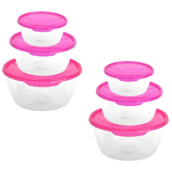 2x 3er Packung runde Frischhaltedose Aufbewahrungsbehälter aus transparentem Kunststoff mit Deckel für Lebensmittel in Pink