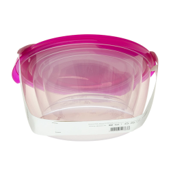 2x 3er Packung runde Frischhaltedose Aufbewahrungsbehälter aus transparentem Kunststoff mit Deckel für Lebensmittel in Pink