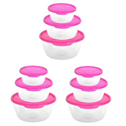 3x 3er Packung runde Frischhaltedose Aufbewahrungsbeh&auml;lter aus transparentem Kunststoff mit Deckel f&uuml;r Lebensmittel in Pink