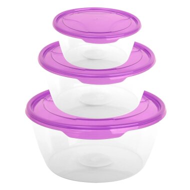 ENGELLAND 3er Set Frischhaltedosen rund Lila – BPA-frei, stapelbar, mikro- & spülmaschinenfest