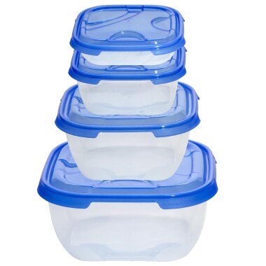 ENGELLAND 4 teiliges Frischhaltedose Set Blau – BPA frei, stapelbar, quadratisch (0,5 l / 1 l / 2 l / 4 l), spül /mikrowellen  und gefriergeeignet