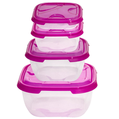 4er Packung Frischhaltedose Aufbewahrungsbeh&auml;lter aus transparentem Kunststoff mit Deckel f&uuml;r Lebensmittel Farbe Pink