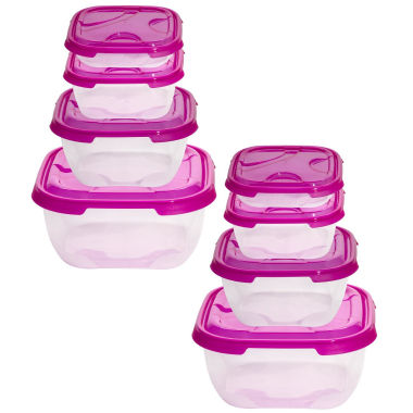 2x 4er Packung Frischhaltedose Aufbewahrungsbeh&auml;lter aus transparentem Kunststoff mit Deckel f&uuml;r Lebensmittel Farbe Pink