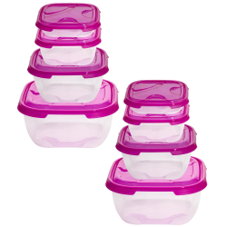 2x 4er Packung Frischhaltedose Aufbewahrungsbehälter aus transparentem Kunststoff mit Deckel für Lebensmittel Farbe Pink
