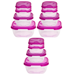 3x 4er Packung Frischhaltedose Aufbewahrungsbehälter aus transparentem Kunststoff mit Deckel für Lebensmittel Farbe Pink