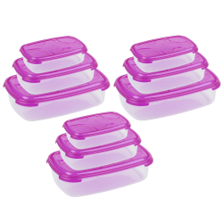 3x 3-teilige rechteckige Frischhaltedose mit Deckel Vorratsdosen Behälter Aufbewahrungsbox Pink