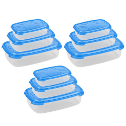 3x 3-teilige rechteckige Frischhaltedose mit Deckel Vorratsdosen Beh&auml;lter Aufbewahrungsbox Blau