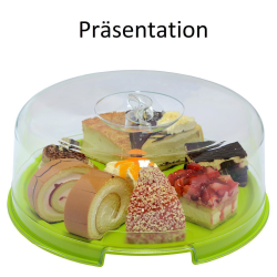 Tortenplatte mit Haube Deckel Kuchenbox Transport-Box Tortenservierplatte rund Kunststoff  in Weiß