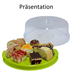 Tortenplatte mit Haube Deckel Kuchenbox Transport-Box Tortenservierplatte rund Kunststoff  in Weiß