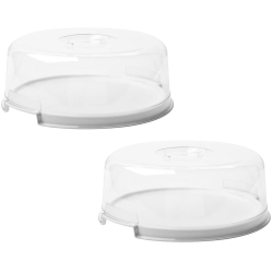 2 Tortenplatten mit Haube Deckel Kuchenbox Transport-Box Tortenservierplatte rund Kunststoff  in Weiß
