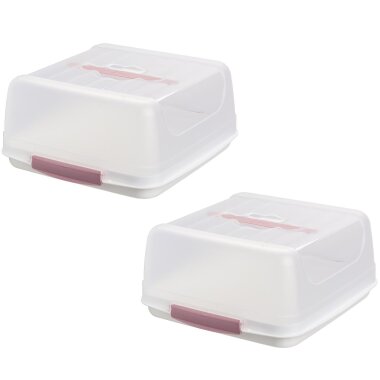 2er Set eckige Transport-Kuchenboxen Rosa BPA-frei mit Griff & Klickverschluss