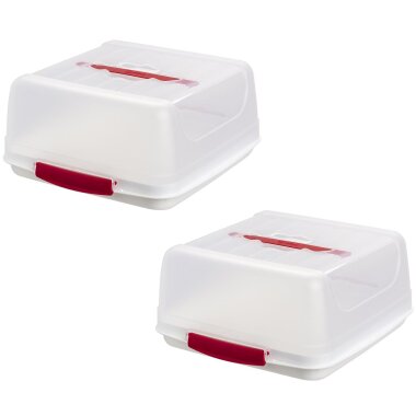 2er Set eckige Transport-Kuchenboxen BPA-frei mit Griff & Klickverschluss für Kuchen