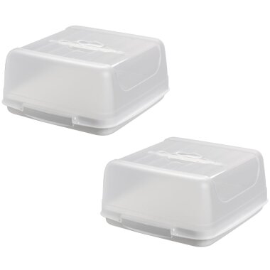 2er Set eckige Transport-Kuchenboxen BPA-frei mit Tragegriff & Klickverschluss für Kuchen