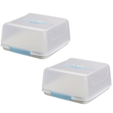 2er Set eckige Transport-Kuchenboxen Blau BPA-frei mit Griff & Klickverschluss