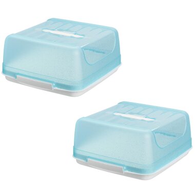 2er Set eckige Transport-Kuchenboxen BPA-frei mit Tragegriff & Klickverschluss für Kuchen, Torten