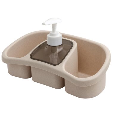 Mehrzweck-Seifenspender in Sand 250 ml mit Pumpe & Ablage – Kunststoffspender für Küche & Bad