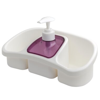 Mehrzweck-Seifenspender Lila 250 ml mit Pumpe & Ablage – BPA frei, robust, ideal als Spül-Organizer für Küche & Bad
