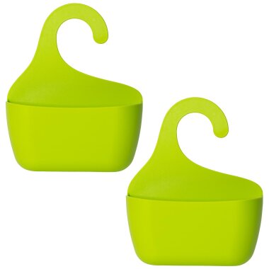 2er Set grüne Badkörbe mit Haken – doppelte Aufbewahrung für Dusche & Bad