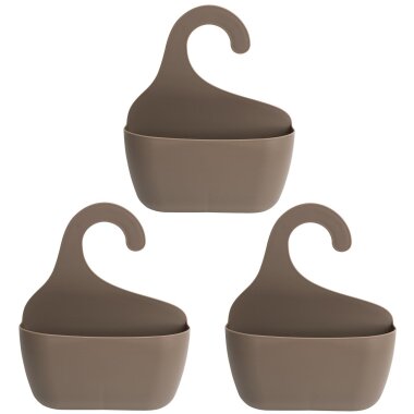 3er Set Badkorb Braun mit Haken – Natürliches Duschregal BPA-frei, einhängbar & wasserabfließend