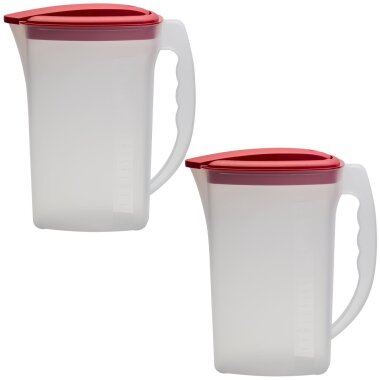2× ENGELLAND Getränkekrug Rot – BPA-frei, 2 L, mit Wipp-Deckel, spülmaschinenfest, für Saft, Wasser, Eistee – ideal für Küche, Garten & Büro