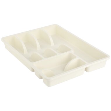 ENGELLAND Besteckkasten Beige mit 6 Fächern – BPA-freier Kunststoff, passt in Standard-Schubladen, spülmaschinenfest, Farbe Beige